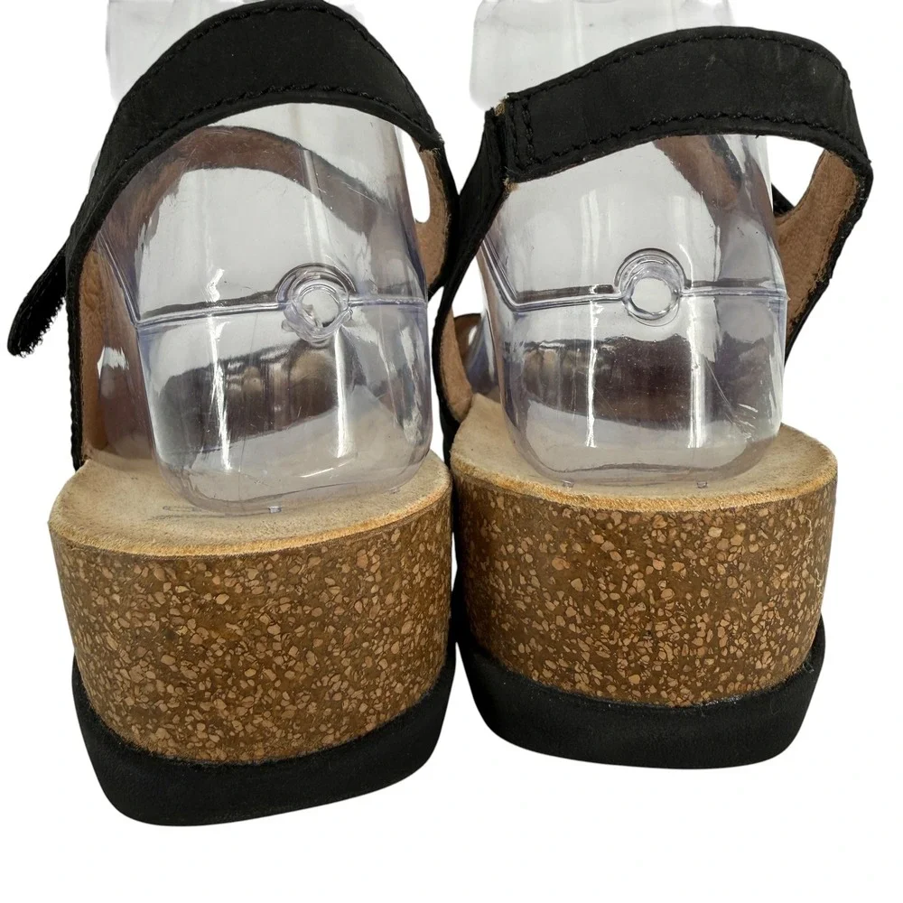 Dansko Marcy Womens Size 40 9.5-10 Black Leather Peep Toe Wedge Sandals Comfort